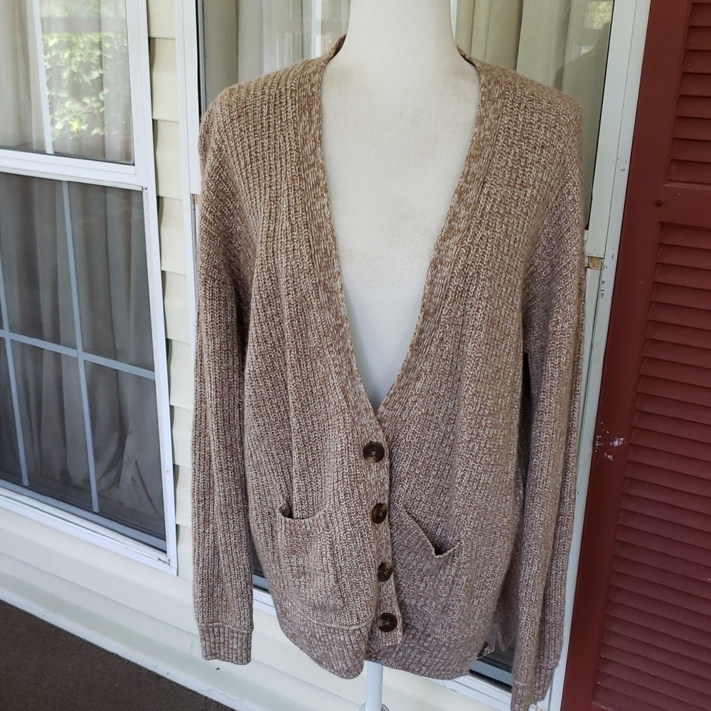 Club Monaco Beige/Brown Women's‎ L Button Bottom Cardigan
